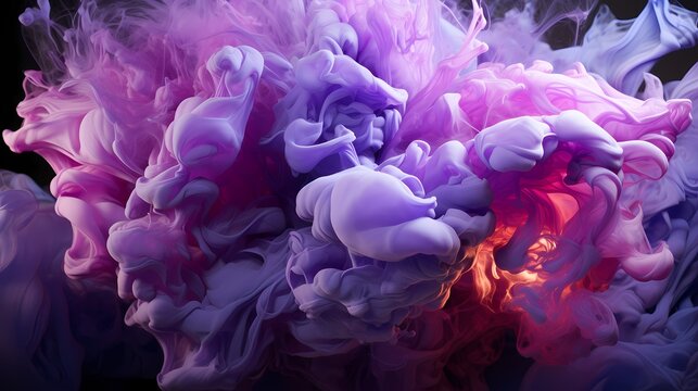 Liquid silver and cosmic purple liquids colliding with explosive force, forming a dramatic and intense abstract display