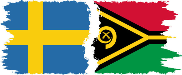 Vanuatu and Sweden grunge flags connection vector