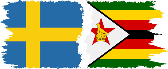 Zimbabwe and Sweden grunge flags connection vector