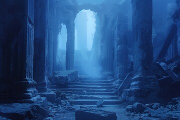 Ancient Ruins Exploration Blue Background