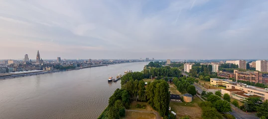 Stof per meter Antwerp, Belgium. Panorama of the city. Summer morning. Aerial view © nikitamaykov