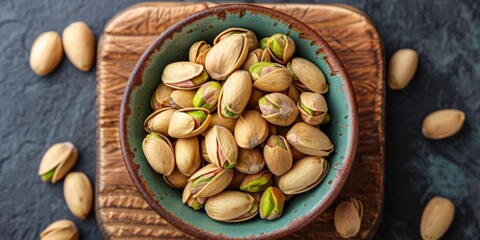 pistachios in a bowl on a table
