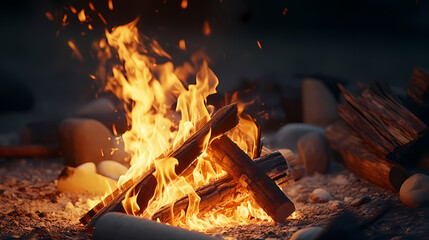 Obraz premium Bonfire burning fiery red, suitable for hiking and camping outdoor concept