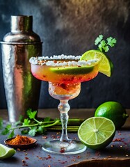 Savory Spice: A margarita infused with savory spices like jalapeño or chipotle, rimmed with smoked salt and garnished with a grilled lime wedge and cilantro.