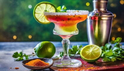 Savory Spice: A margarita infused with savory spices like jalapeño or chipotle, rimmed with smoked salt and garnished with a grilled lime wedge and cilantro.