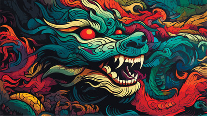 Abstract beautiful colored Dragon vector patterns. Seamless Dragon pattern background.