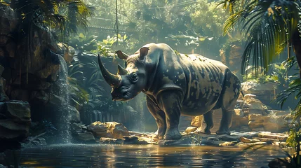 Tuinposter rhinoceros on river AI Image Generative © Anditya