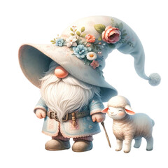 Gnome with Sheep and Floral Winter Hat Illustration
