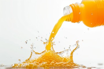 Fresh Orange Juice splash in Glass with Citrus Fruit Slice and Water Droplets