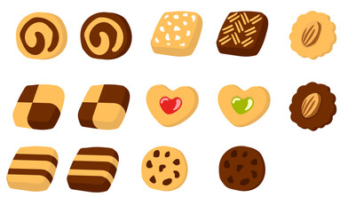 Assorted cookies on a white background.Eps 10 vector.