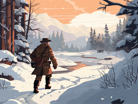 Snowy Pursuit Illustration of a hunter wandering
