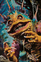 Obraz premium 70s creature puppet in retro vintage style