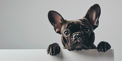 Adorable french bulldog peeking with curiosity. simple, clean style, perfect for pet-related content. ideal for advertising, editorial use. AI