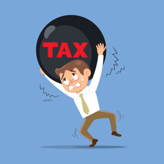 Businessman Tax Burden Ironball. Flat, Poster, Vector, Illustration, Cartoon, EPS10. 