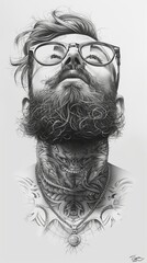 Drawing of a Man With Glasses and Beard