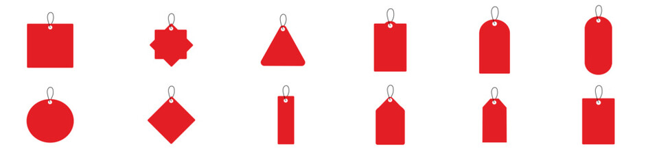 Red price tags collection. Special offer or shopping discount label. Retail paper sticker. Promotional sale badge. Vector illustration.