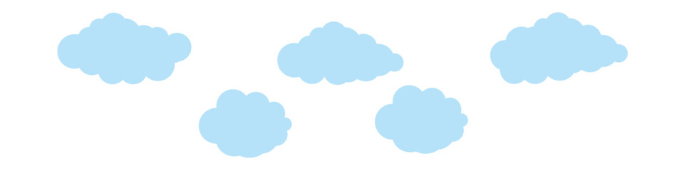 Clouds collection on blue background. Set of clouds in different shape isolated on blue background. Cloud vector illustration.