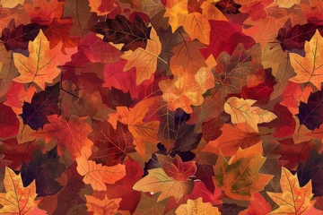 Foto auf Acrylglas Rot Background Texture Pattern Cel-Shaded Autumn Leaves Design that captures the cozy essence of autumn in vibrant reds, oranges, and yellows created with Generative AI Technology