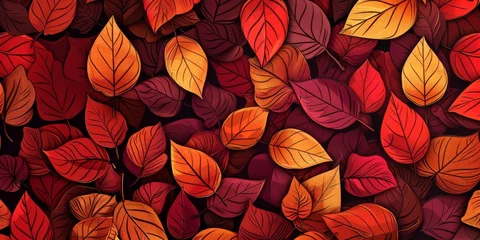 Foto op Canvas Background Texture Pattern Cel-Shaded Autumn Leaves Design that captures the cozy essence of autumn in vibrant reds, oranges, and yellows created with Generative AI Technology © Sentoriak