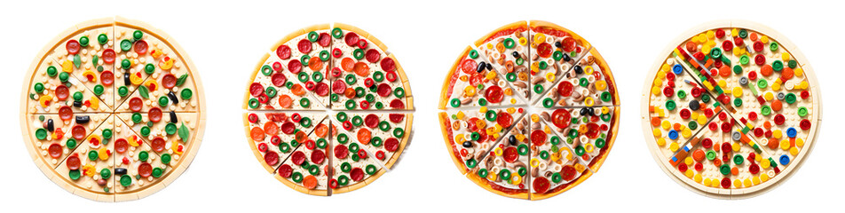 lego pizza isolated on a transparent PNG background, white background , Generative Ai