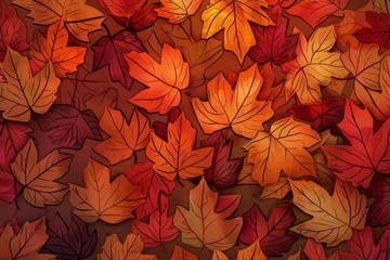 Poster Background Texture Pattern Cel-Shaded Autumn Leaves Design that captures the cozy essence of autumn in vibrant reds, oranges, and yellows created with Generative AI Technology © Sentoriak