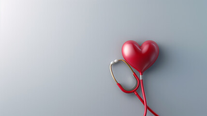 A red stethoscope in the shape of a heart against a cool background, portraying the essence of cardiac care with a touch of empathy and love