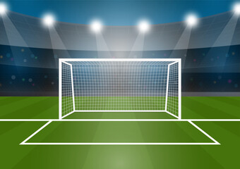 Football Goal or Soccer Goal Post in Stadium. Vector Illustration. 