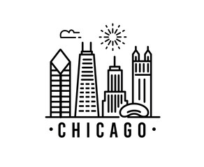 Chicago minimal style City Outline Skyline with Typographic.