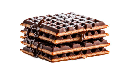 chocolate waffles on isolated on transparent png background. Generative ai