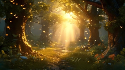 Obraz na płótnie Canvas Starlight Wonderland, trees decorated with warm lights