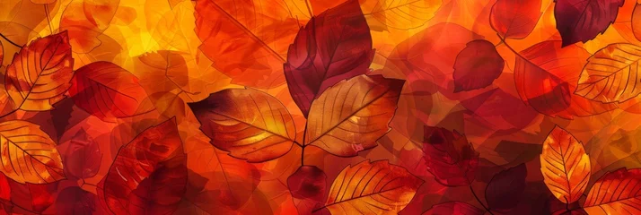 Fototapeten Background Texture Pattern Cel-Shaded Autumn Leaves Design that captures the cozy essence of autumn in vibrant reds, oranges, and yellows created with Generative AI Technology © Sentoriak