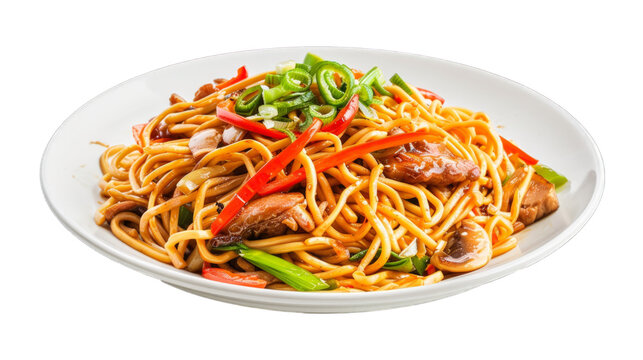 Chow Mein on isolated on transparent png background. Generative ai
