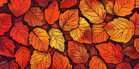 Kussenhoes Background Texture Pattern Cel-Shaded Autumn Leaves Design that captures the cozy essence of autumn in vibrant reds, oranges, and yellows created with Generative AI Technology © Sentoriak