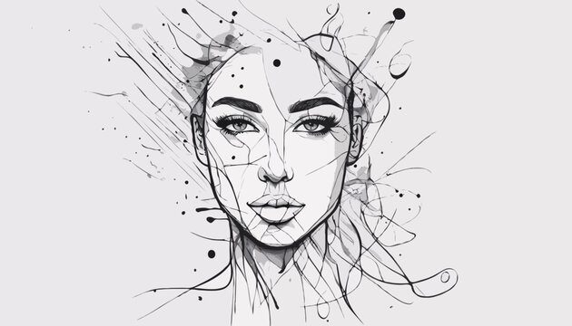 Schwarz - wei&szlig; Illustration eines minimalistischen Frauenkopfes. Vektor Zeichnung.