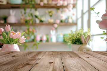 Fototapeta na wymiar Easter background in the cute flower and decorations shop. Generative ai 