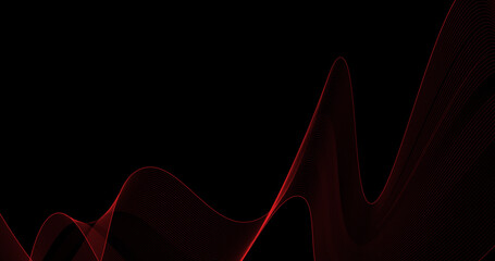 abstract wavy lines pattern on a black background with copy space. Collection of illuminated wave line neon and red color in futuristic technology concept