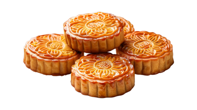Mooncakes on isolated on transparent png background. Generative ai
