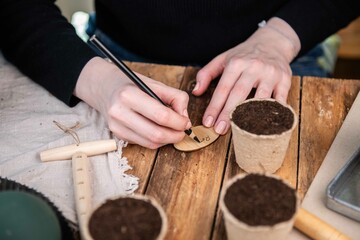Aussaat im Torftopf, Topf mit Erde füllen, Gemüse selber anpflanzen