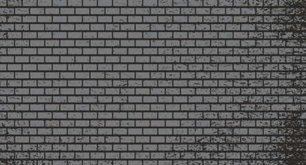 Black grey brick wall textured with grunge effect, pattern of old brick, vintage brick wall texture, vector illustration