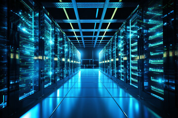 High performance data servers, Glowing cables, high bandwidth, Ultra high performance servers in...