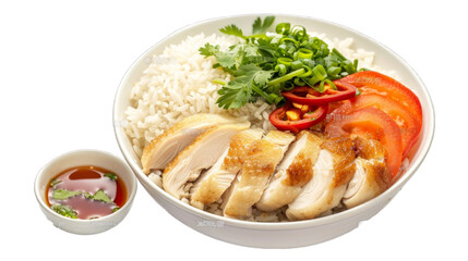 Chicken Rice (Khao Man Gai) on isolated on transparent png background. Generative ai