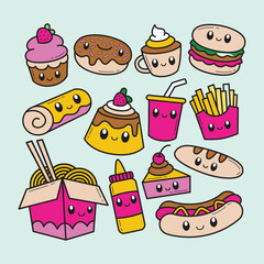 Cute food kawaii doodle carton character