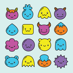 Doodle Cute Monster Icons Hand Drawn