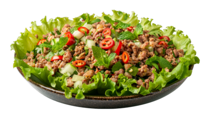 Minced Meat Salad (Larb) on isolated on transparent png background. Generative ai