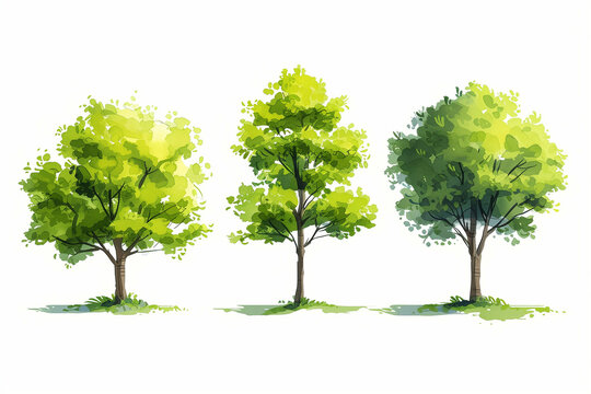 Drawing of green trees on a white background.