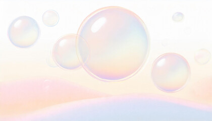 Flying soap bubbles on a pastel background, 3D art, colorful, concept art, warm colors