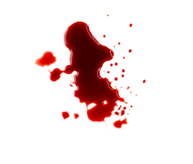 Real blood with drops, spray, splashes as texture isolated on white, clipping path, PNG