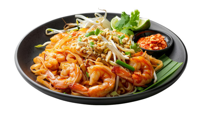 Pad Thai on isolated on transparent png background. Generative ai