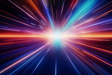 Fototapeta na wymiar Light speed, hyperspace, space warp background, colorful streaks of light gathering towards the event horizon