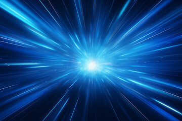 Light speed, hyperspace, space warp background, in blue - obrazy, fototapety, plakaty